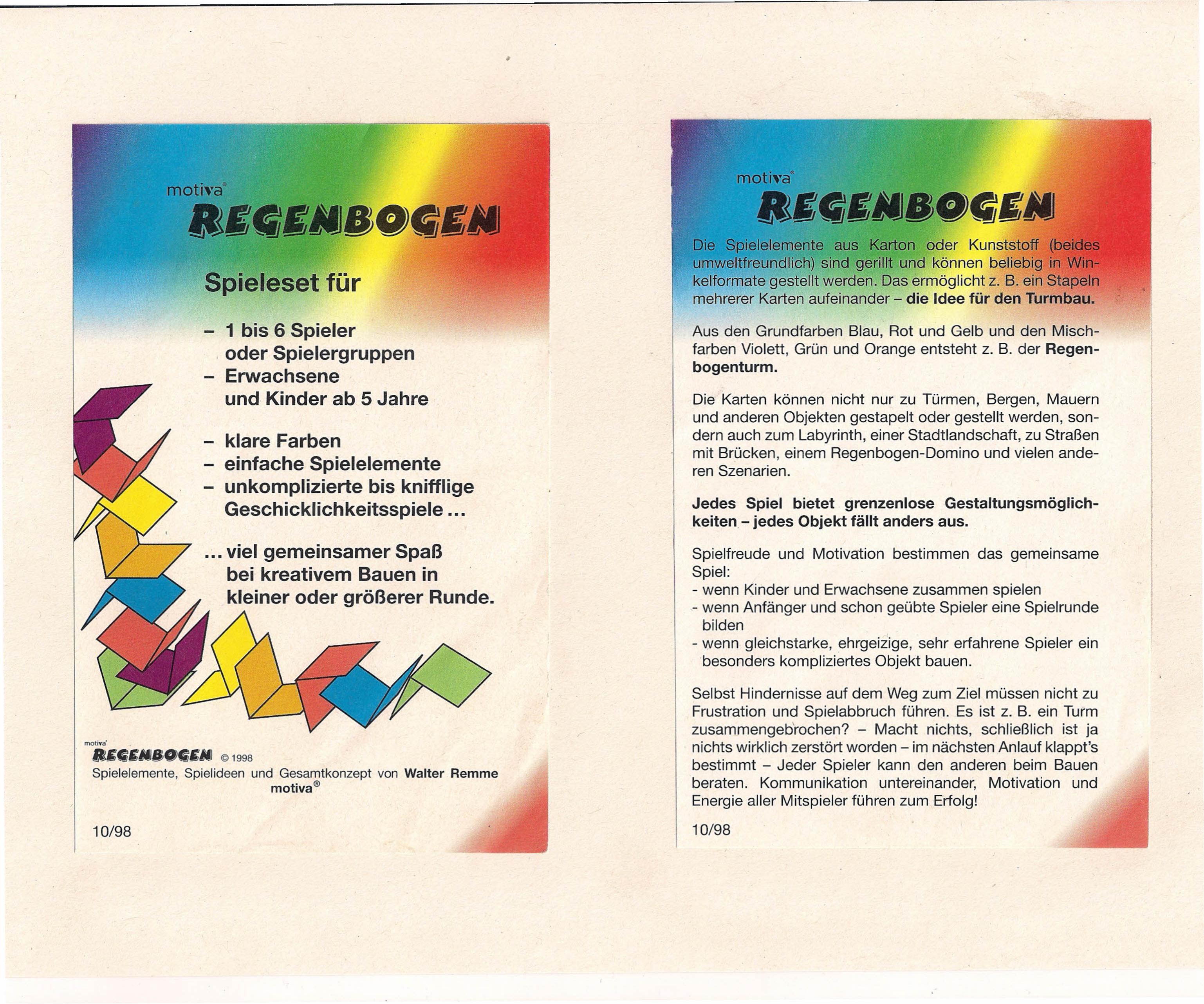 Regenbogen Baukarten  Das Spieleset (1989)