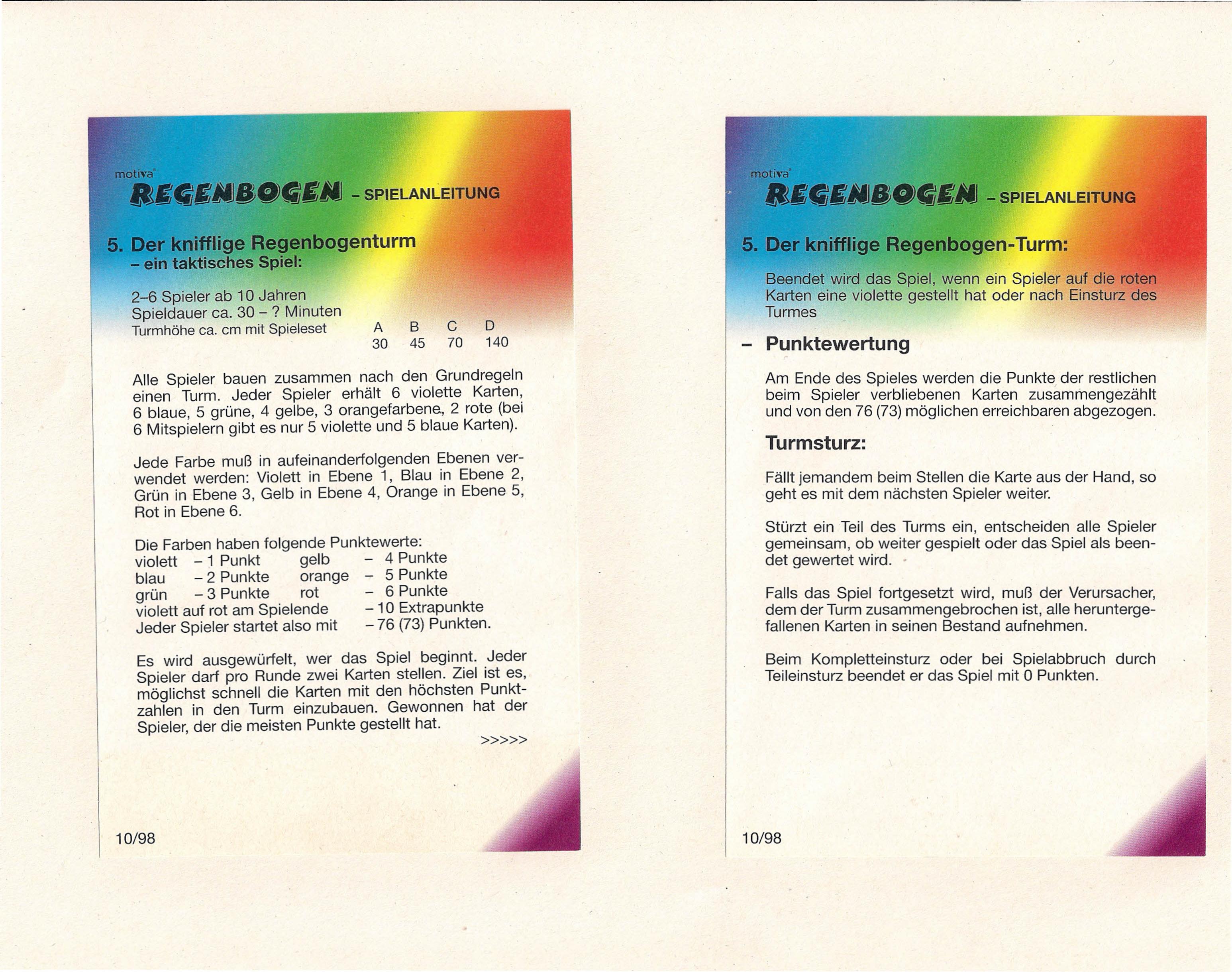 Regenbogen Baukarten  Das Spieleset (1989)